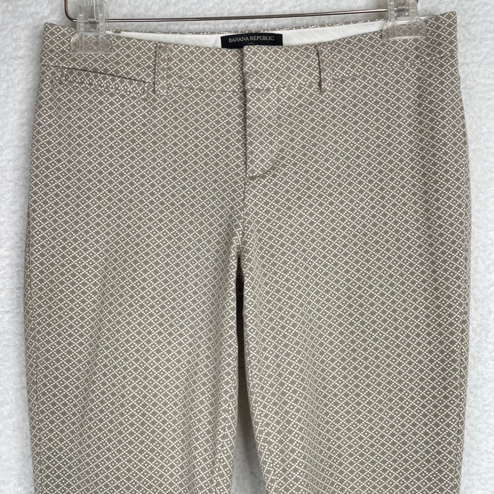 Banana Republic Sloan Slim Ankle Pants Tan White Geometric Diamond Print Size 0R